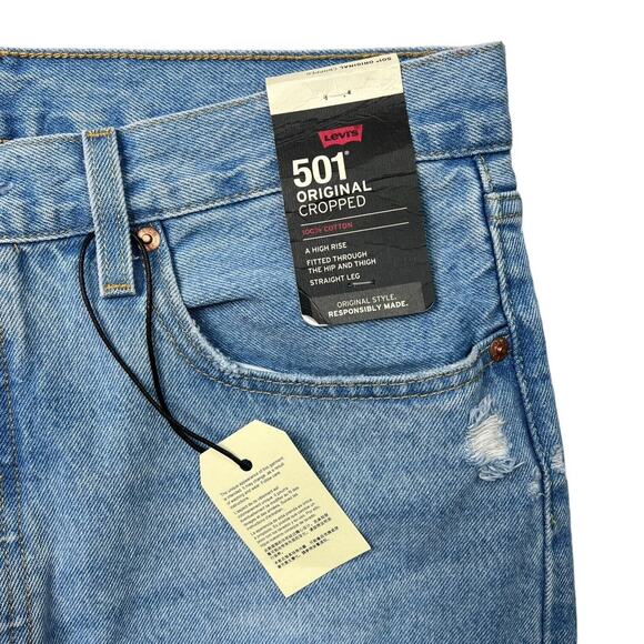 Levi’s 501 Original Cropped Straight Jeans Distressed NWT Light Wash Womens 31 - Picture 6 of 9